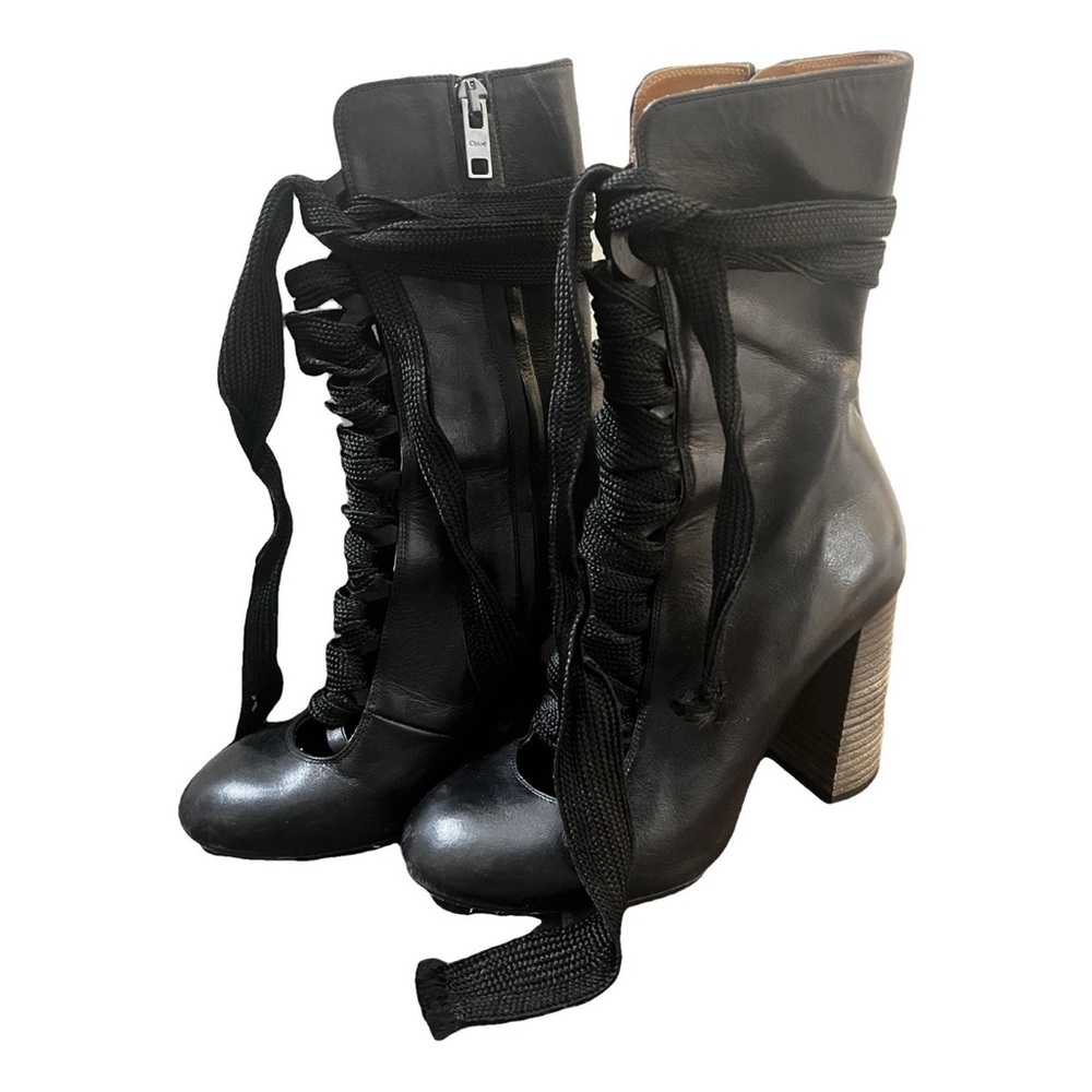 CHLOE HARPER Black Lace-Up Leather Ankle Boots - Women